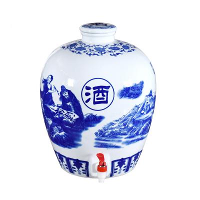 景德镇白酒酒壶空酒坛子陶瓷家用10斤50斤装仿古酒罐带龙头泡酒瓶